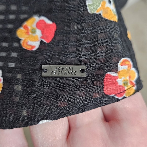 Armani Exchange Mixed Print Ditsy Floral Ruffle Sleeve Chiffon Scoopneck Blouse - Picture 7 of 10